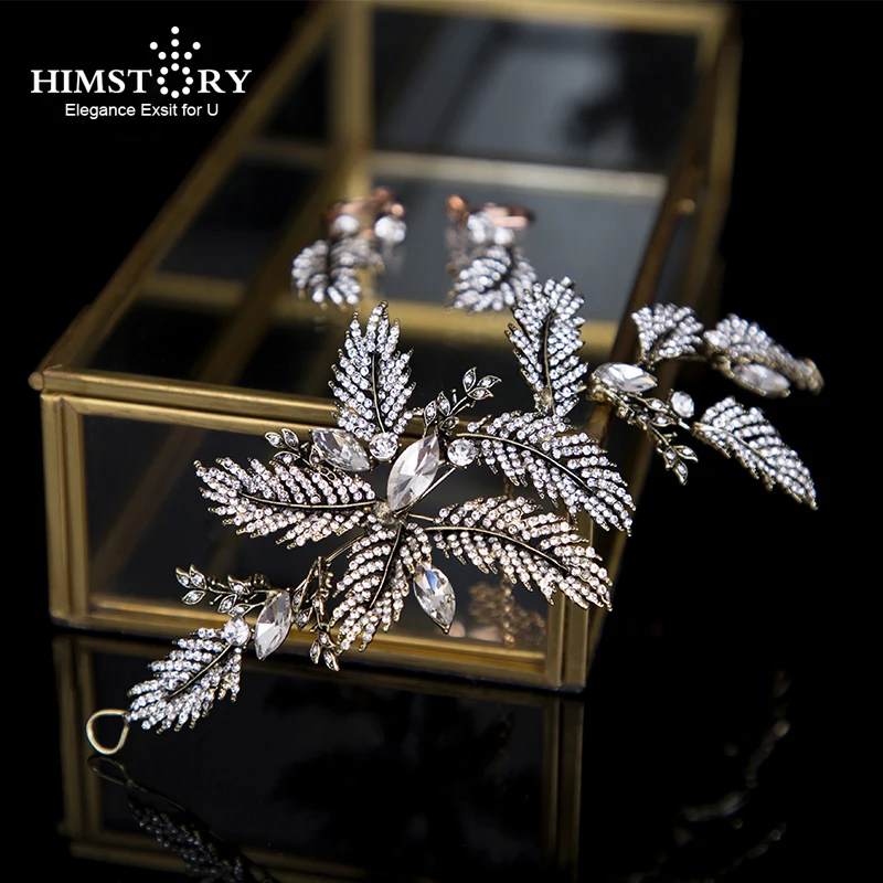 

HIMSTORY Bronz Leaf Flower Crystal Bridal Headpiece Wedding Hairband For Women Bride Headdress Accessories