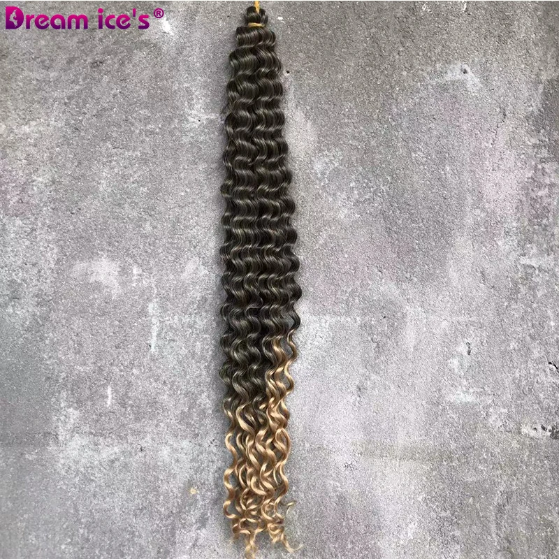 Ekstensi rambut kepang Crochet sintetis untuk wanita, gelombang dalam panjang