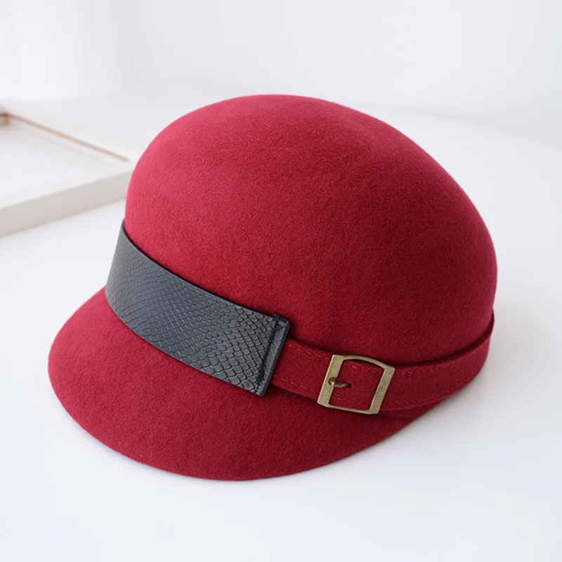 Women Winter Hat Belt design thick warm Franch Beret Newsboy Hat French Wool Cap Women Visor Cap