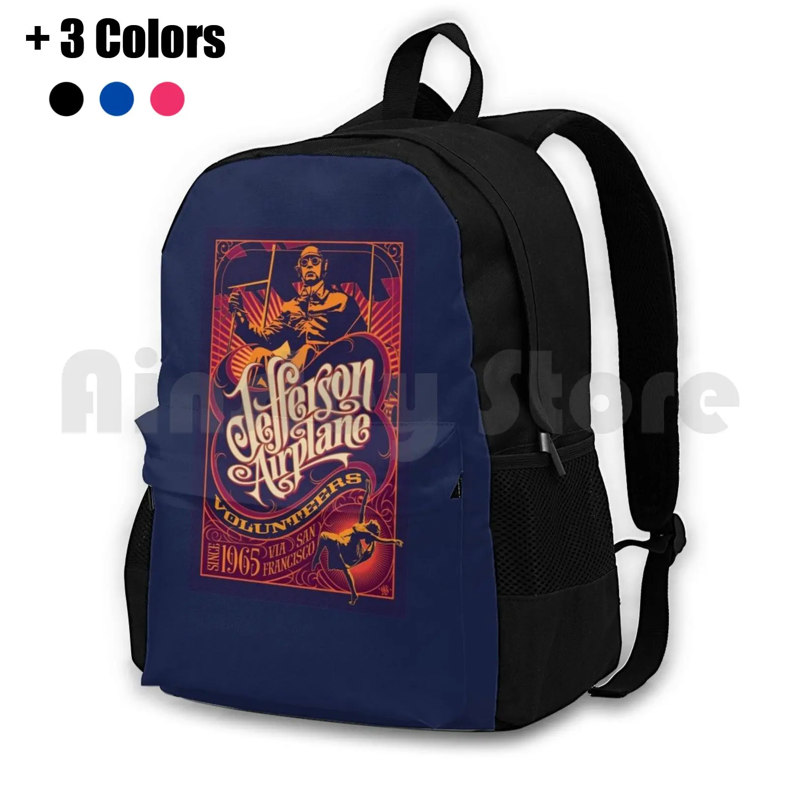 Tas punggung mendaki luar ruangan Jefferson, ransel mendaki, tas olahraga, musik Psychedelic Roll Hippie San Francisco Haight