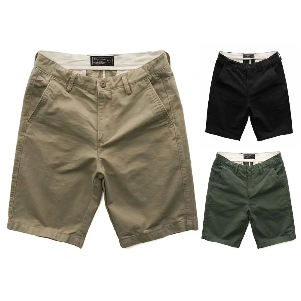 Cargo Shorts Solid Color Zip Closure Men Mid Rise Pockets Shorts for Daily Wear