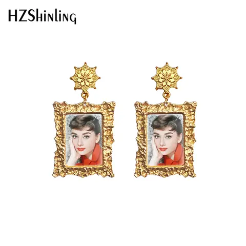 2020 New Audrey Hepburn Earring Vintage Drop Earrings Retro Mandala Charm Art Printed Glass Dome Jewelry