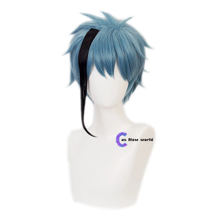 Twisted Wonderland Short Blue Cosplay Wig Floyd Leech Jade Leech Costume Wig Men Halloween Carnival Wig Fashion Free Wig Cap