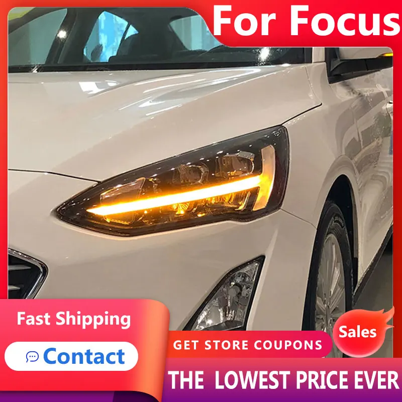 HANA for Ford Focus Headlights 2019 New Focus 5 LED Headlight Dynamic Signal Led Drl Hid Bi Xenon Auto Accessories