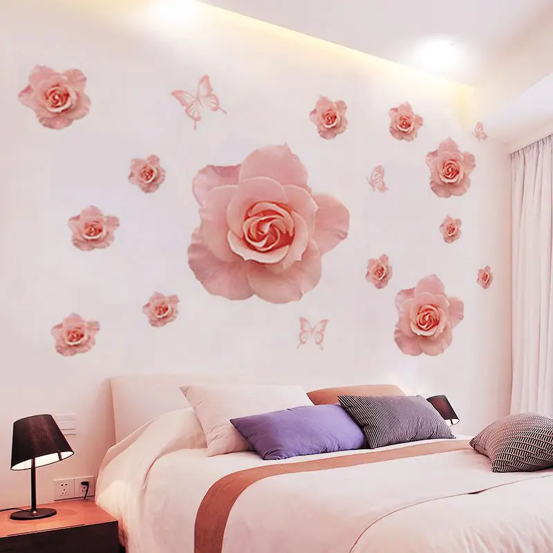 Living room rose bedroom wall bedside interior decoration wall self paste paper wall paste wallpaper Decal