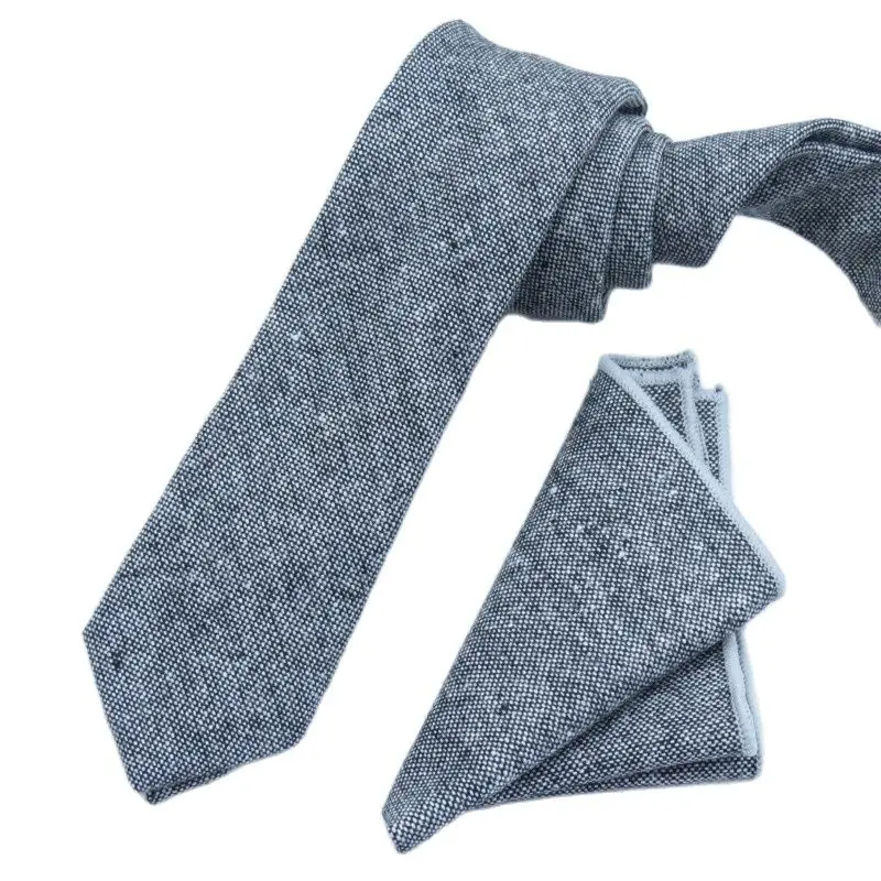 Dark grey Tie men necktie set gray white bowties cravat set pocket square Stereoscopic sense ties Wool texture tie