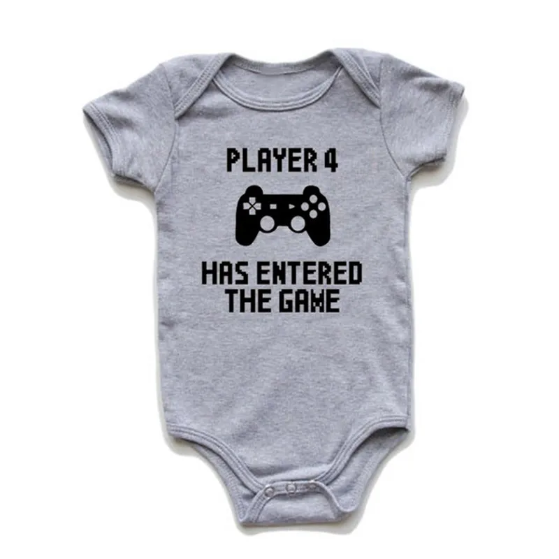 Player 4 Has Entered The Game Newborn Baby Romper Funny Infant Boys Girls Short Sleeve Jumpsuit Onesie Outwear 0-24Months