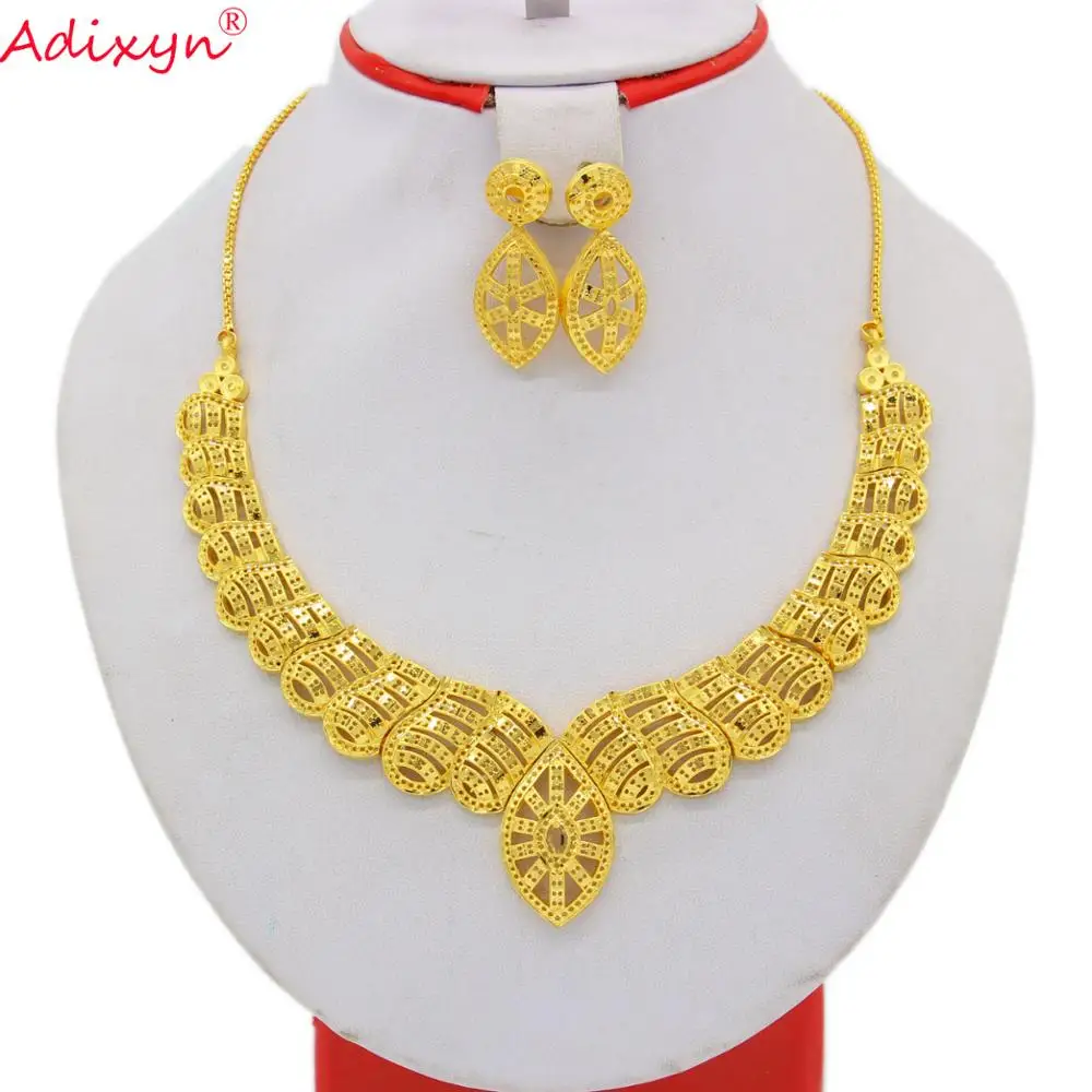 Adixyn  India Jewelry set Gold Color Necklace Earrings For Women African Ethiopian Party Accessories N02231