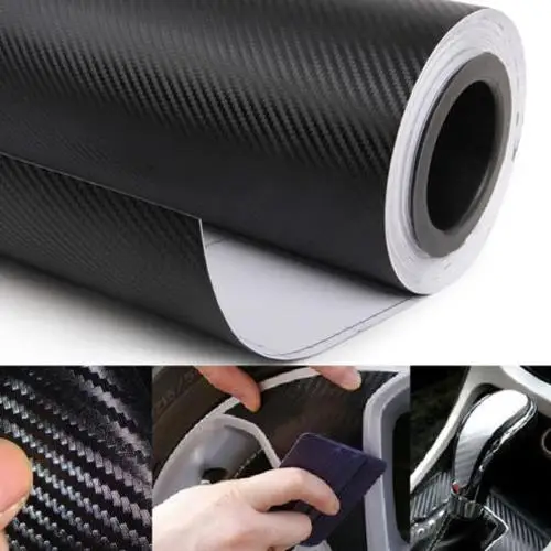 127*30CM 3D Carbon Fiber Vinyl Car Wrapping Foil Carbon Fiber Car Decoration Sticker Black Color Car Styling Decoration Tools