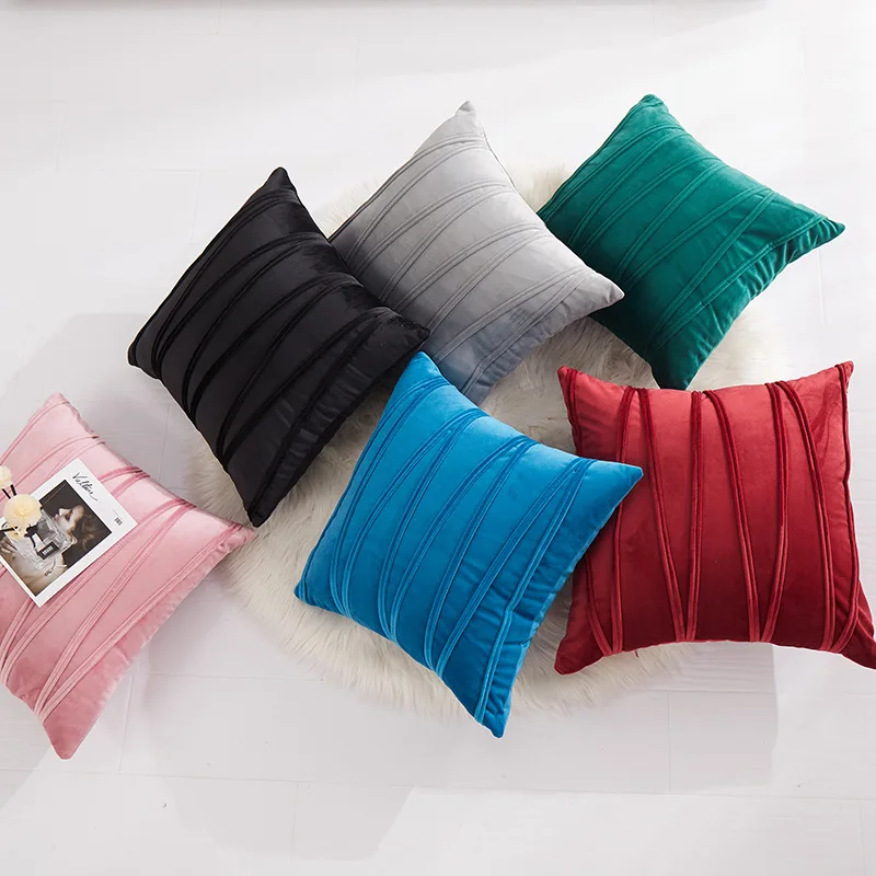 MACT Striped Velvet Throw Pillow Covers Solid Color Cushion Case Decorate Sofa Home Party Soft Square Pillowcase 40x60/45x45Size