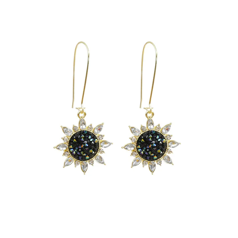 New Personality Cold Wind Long Sunflower Earrings Circle Sunflower Crystal Earrings Wholesale Drop Earrings Jewelry Earrings