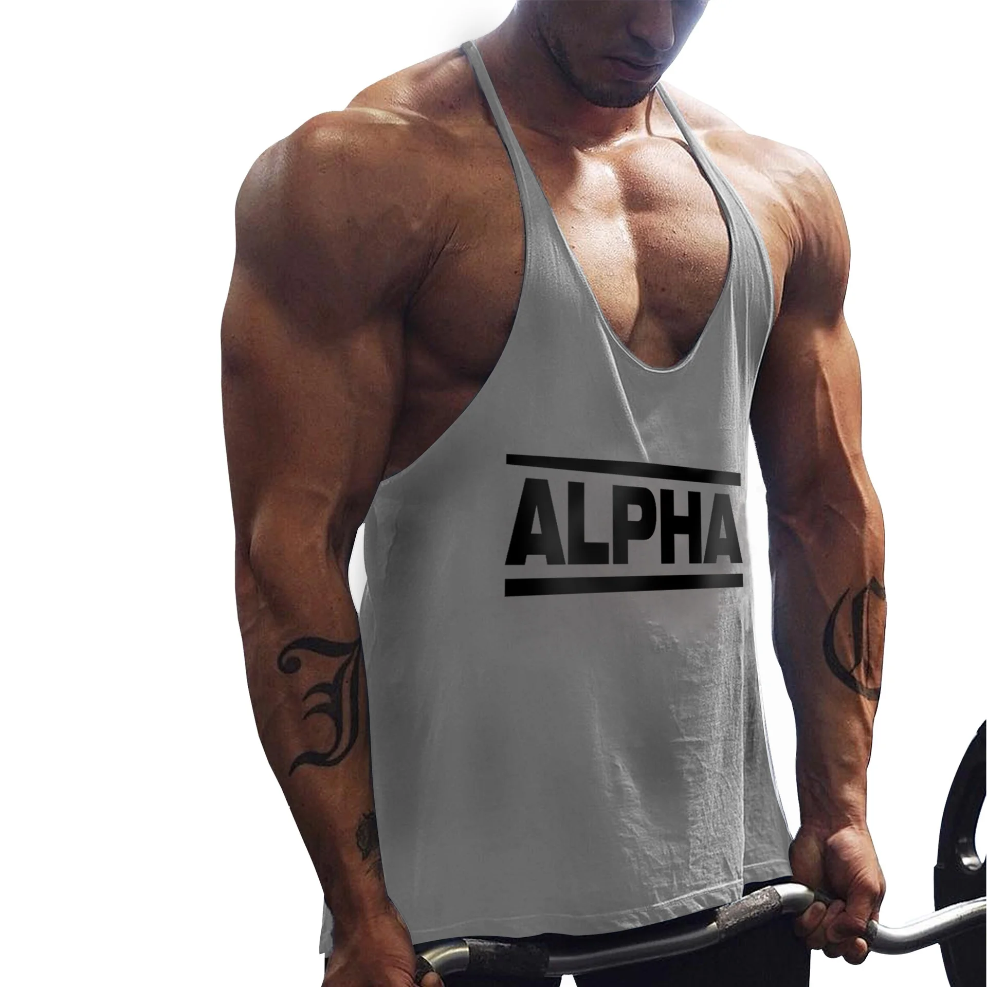 Vento europeu e americano masculino fitness sports training verão algodão código de impressão carta fina alça ombro colete