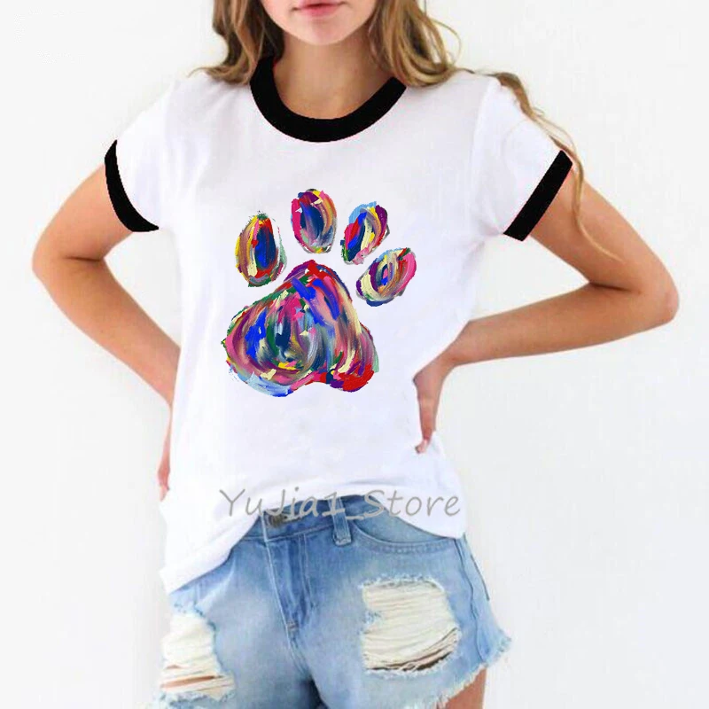 

Rainbow Cat Paw Print T-Shirt Women'S Clothing Funny Casual Tshirt Femme Harajuku Kawaii Clothes Summer Tops Tee Shirt Female