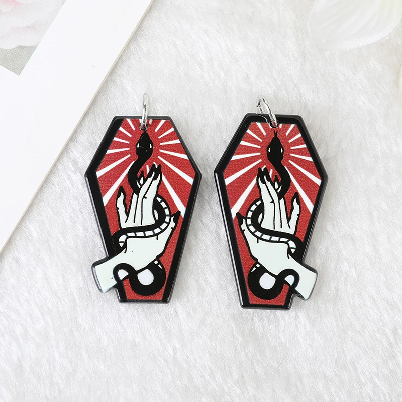 12Pcs Pastel Goth Halloween Charms Coffin Tomb Acrylic Jewlery Findings For Earring Necklace Diy Making