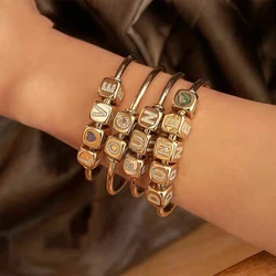 Juya Handicraft Luxury Cubic Zirconia 26 Alphabet Letter Beads Supplies For Women Beadwork DIY Name Jewelry Making Square Beads