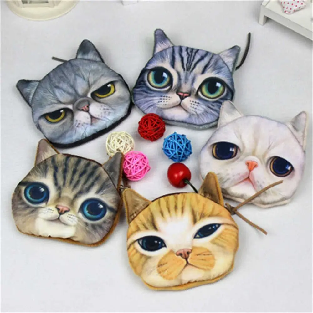 Cute Mini Coin Purse Animal Face Cartoon Cat Dog Bag Plush Zipper Children Girls Wallet Card Key Holder Handbag Bag Headset Bag