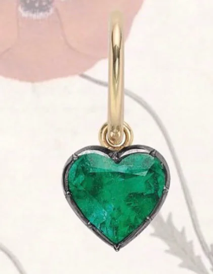 

CSJ Solid 10K Lab Created Colombia Heart 8*8 mm Emerald "CCE" Earring Fine Jewelry For Women Lady Gift Single Earring