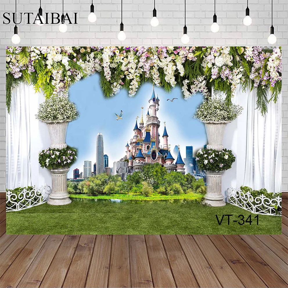 

Cinderella Castle Park Wedding Background Newlywed Lovers Portrait Wallpapers for Photography Sweet Valentine's Day Background