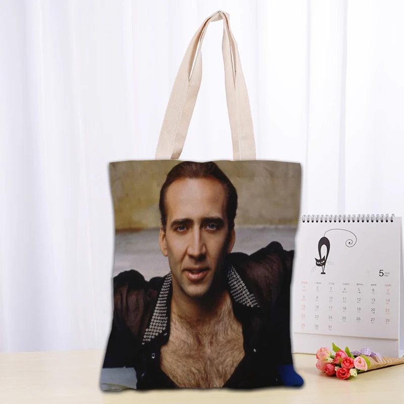 Custom Nicolas Cage Tote Bag Reusable Women Canvas Shoulder Bag Handbag Shoulder Pouch Foldable Canvas Shopping Bags