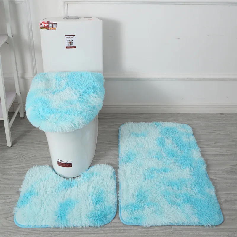 Three-pieces A set Hairy Carpet Plush Toilet Non-Slip Foot Mat Bathroom Absorbent Suit New Year 2022 Home Decoration