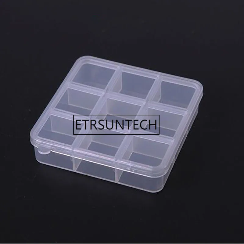 200pcs 9 Grid Transparent Box Plastic Cosmetic Nail Art Pill Box Case Portable Storage Container Parts Organizer