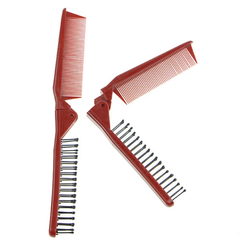 المحمولة السفر للطي فرشاة الشعر المدمجة جيب الشعر مشط مزدوج الرأس مكافحة ساكنة أمشاط للنساء الرجال