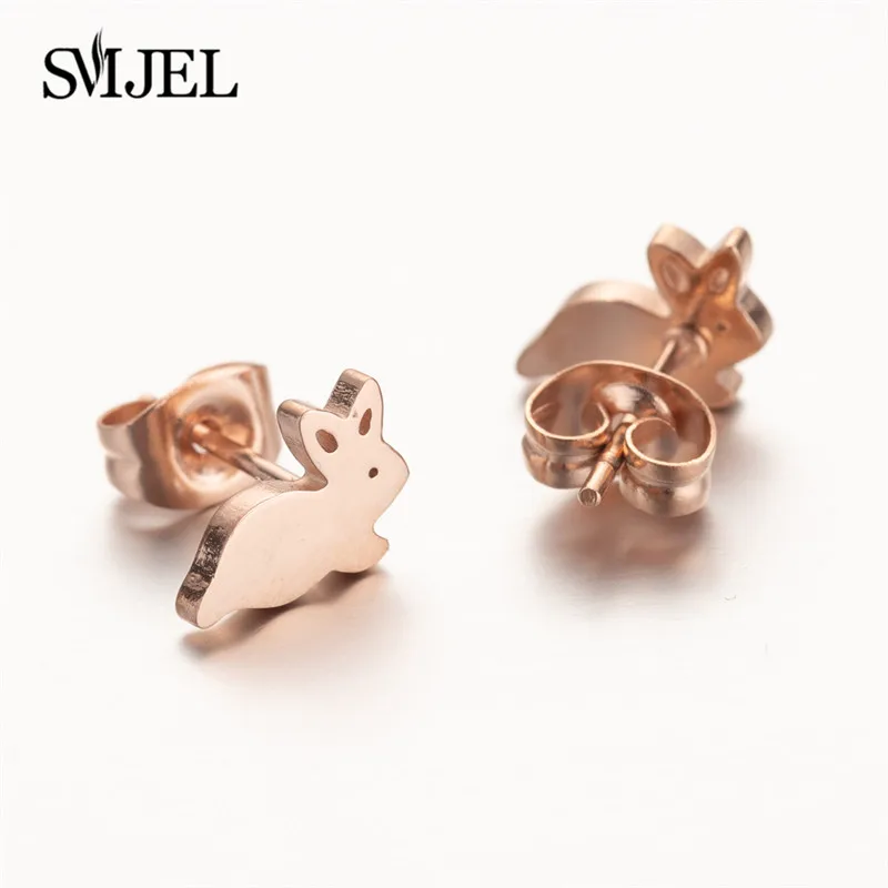 SMJEL Fashion Small Triangle Stud Earrings for Women Girls Christmas Jewelry 2024 Cat Rabbit Deer Animal Earring Love Heart Stud