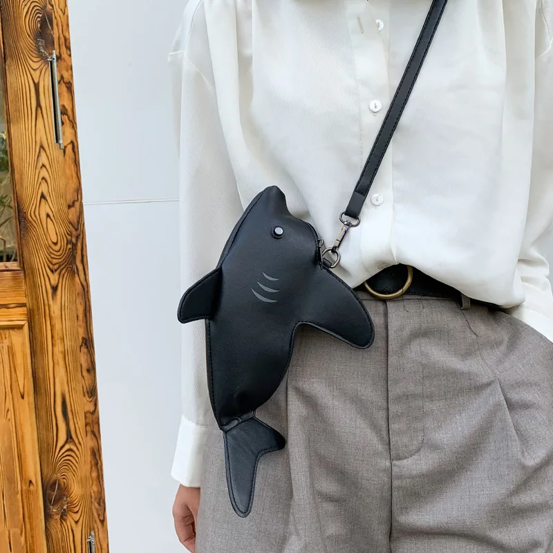 Sac messager en forme de requin drôle pour femme, sac à main JOLady de dessin animé, sac de téléphone en cuir PU, sacs Crossexcavdy
