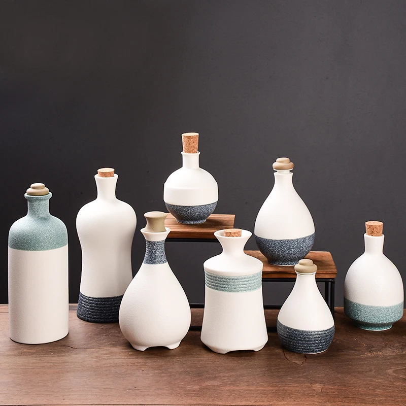 Japanese Ceramic Sake Bottle Pottery Wine Pot Barware Vintage Spirits Hip Flask Home Kitchen Bar Flagon Liquor Pot Drinkware