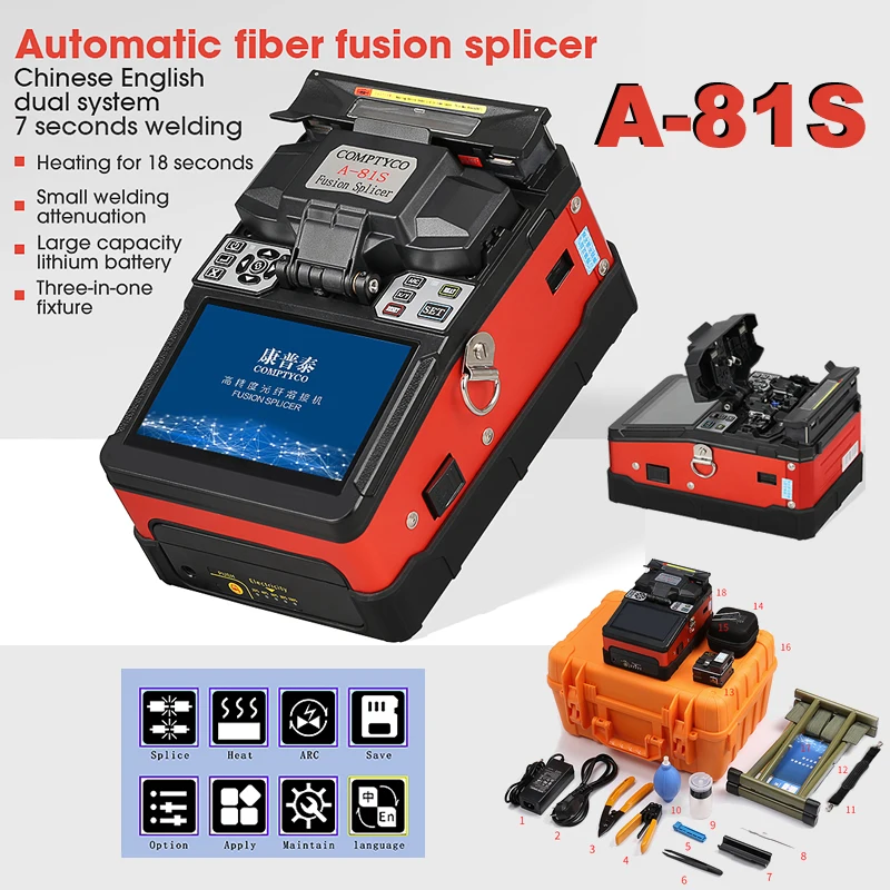 

COMPTYCO Orange A-81S 7800mAH Automatic Intelligent Optical Fiber Fusion Splicer FTTH Fiber Welding Splicing Machine Toolkit