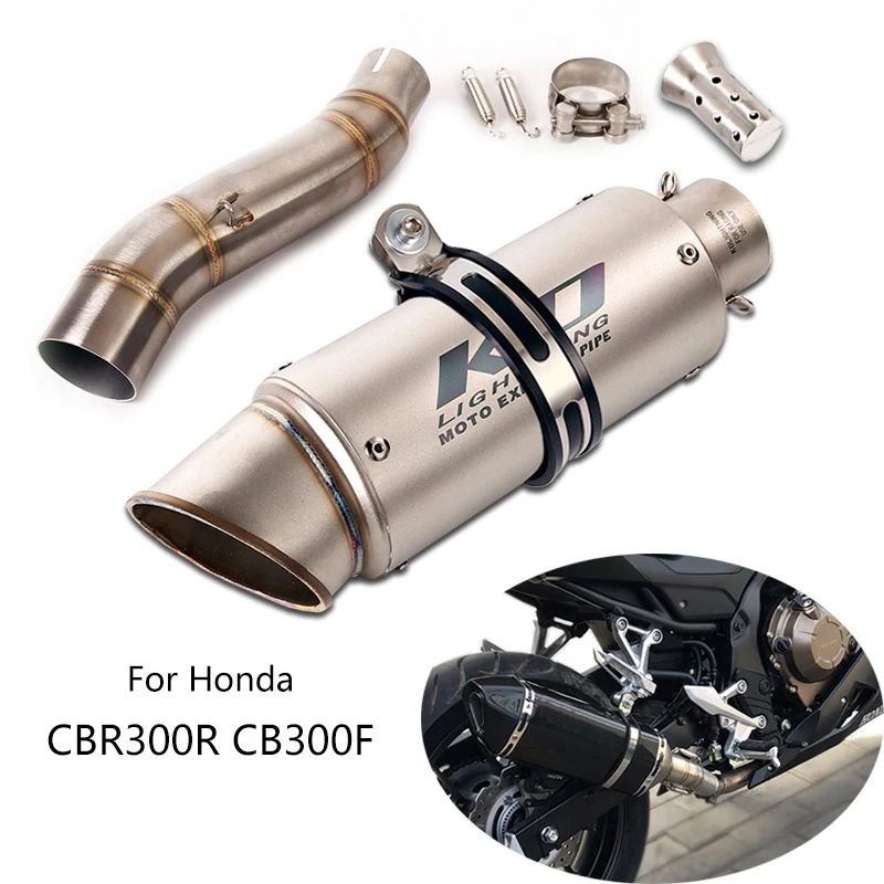 

For Honda CBR300R CB300F Slip-on Exhaust Set Motorcycle Mid Pipe 51mm Muffler Escape with Removable DB Killer Reserve Catalyst