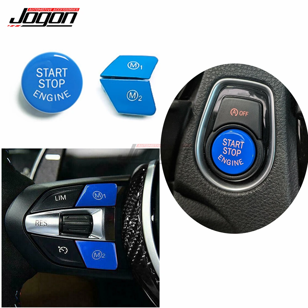 Blue M1 M2 Replace Steering Wheel Switch With Engine Start Stop Button Cover Trim For BMW F06 F06 F10 F32 F30 F22 F20