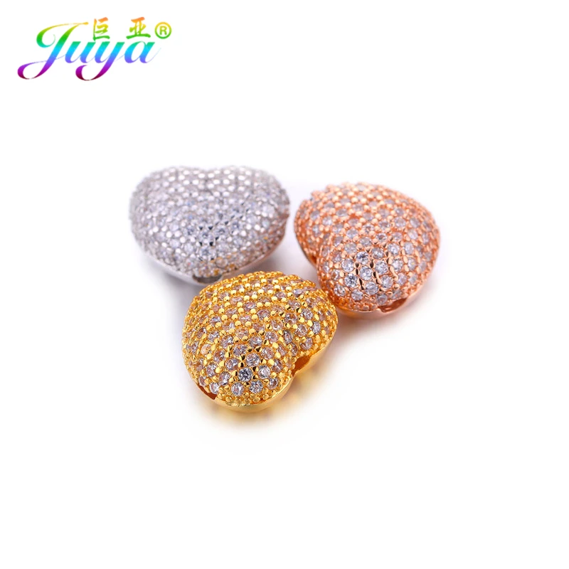 Juya DIY Small Hole Charm Beads Supplies Micro Pave Zircon 10mm 12mm Metal Beads For Women Natural Stone Beadwork Jewelry Making