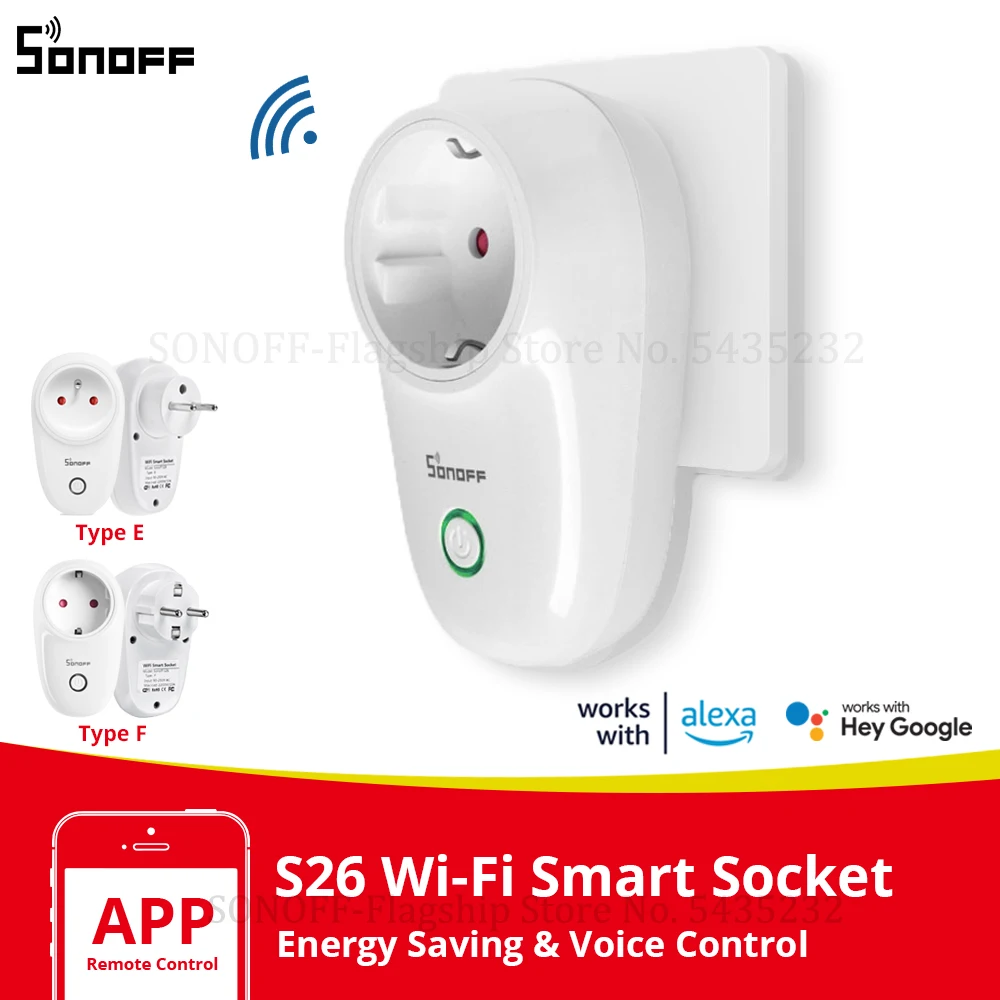 Itead SONOFF S26 EU Wifi Smart Socket Plug EU-E/EU-F Electrical Power Socket Timer Outlet Via e-Welink APP Remote Control