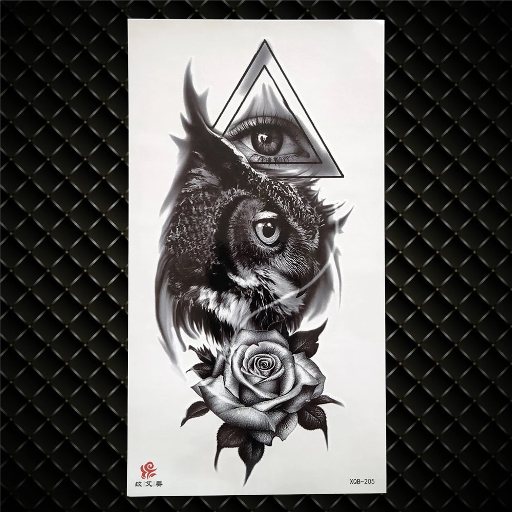 Owl Temporary Tattoo For Women Men  Black Mechanical Arm Unique Triangle Tattoos Totem Eyes Realistic Body Spray Fake Tatoo