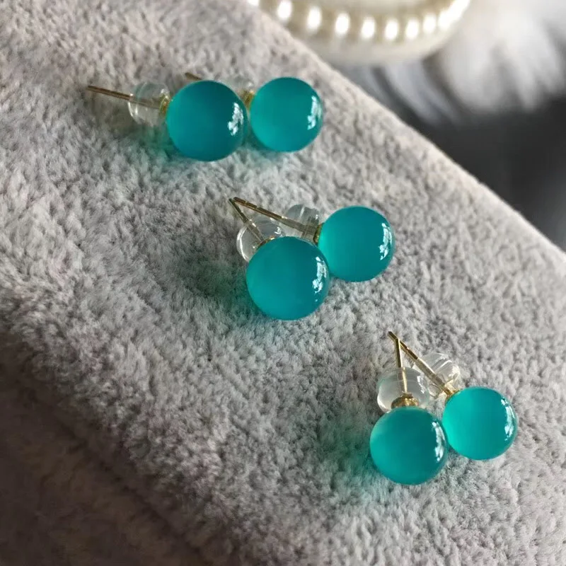 VANTJ Natural Amazonite Stud Earring Sterling 18k Gold Real 750 Simple Elegant Fine Jewelry For Women Lady Gift Box