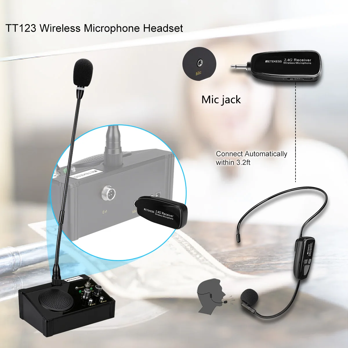 Imagem -03 - Retekess-intercom Janela Speaker System Tt123 Microfone sem Fio Fone de Ouvido para Plaza Store Bank Counter Interphone para Farmácia Loja Tw106