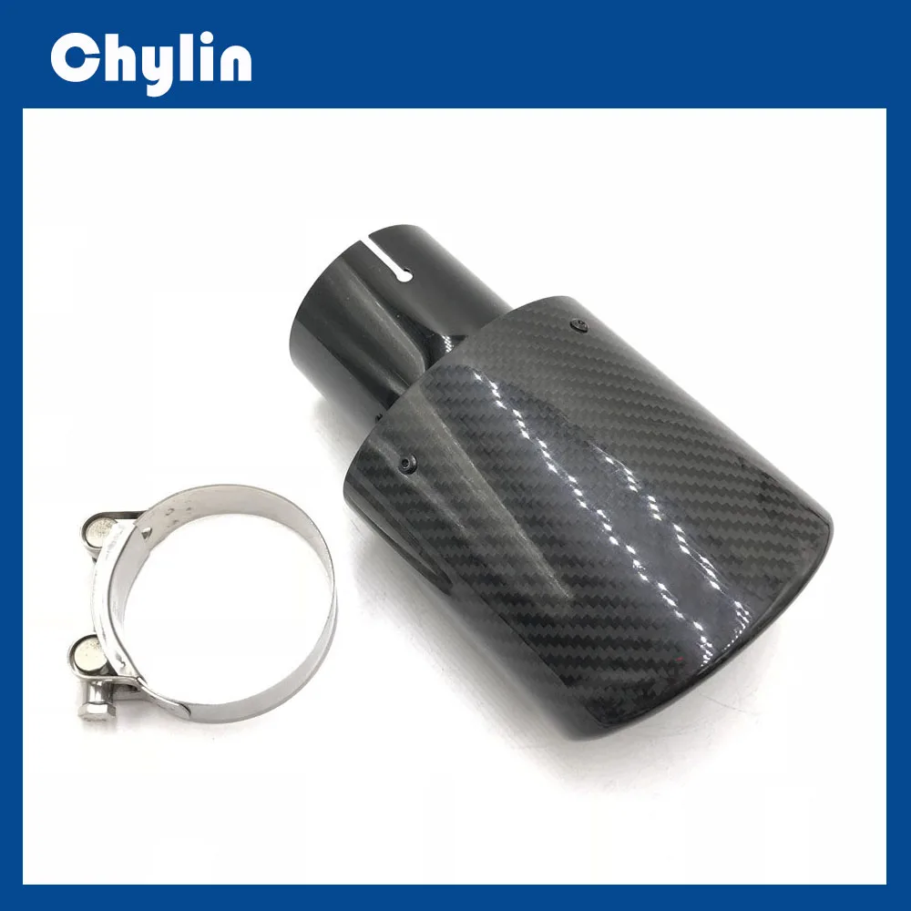 Car styling Oval Slanted carbon black Exhaust Tip Glossy Carbon Fiber muffler Exhaust tip muffler pipe Tailpipe For Ak