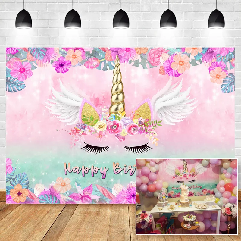 5x3FTユニコーン背景ピンク花ユニコーン背景ピンクのテーマユニコーン誕生日パーティーの装飾フォトブース