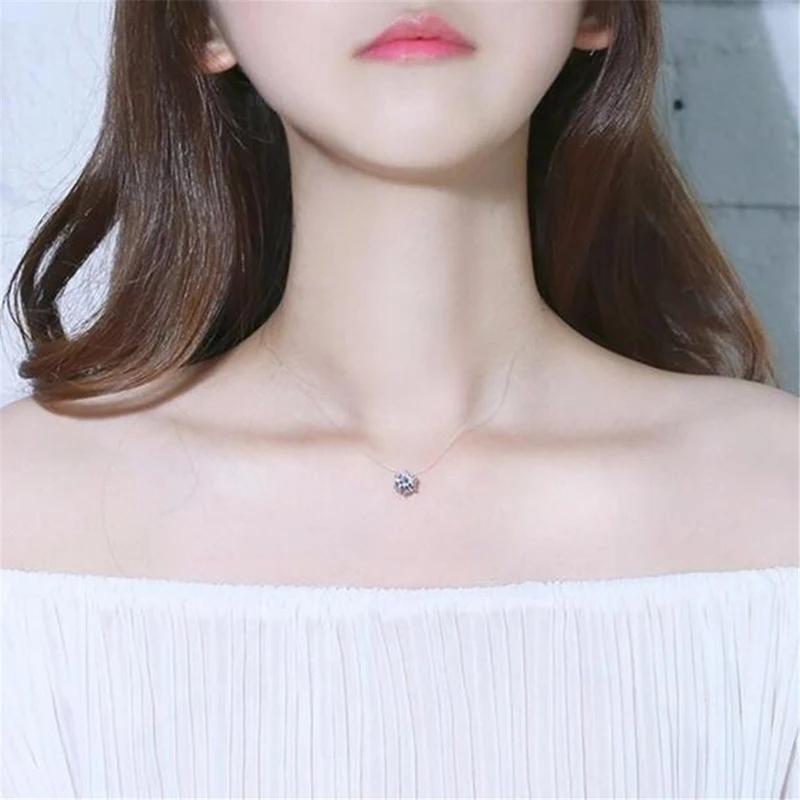 Choker Invisible Fish Line Crystal Necklace Pendants Neck Zircon Women Clavicle Chain Lady Feminino Collar