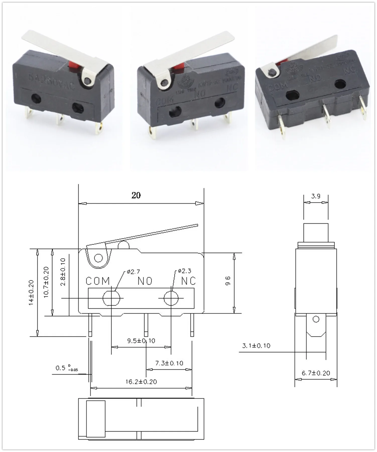 100 Stück/Los 3-Pin/2-Pin Brandneuer Endschalter 5A250VAC KW11-3Z Mini-Mikroschalter mit Rolle für Lasermaschinen Mikro-Endschalter-Sensor – Detail 1