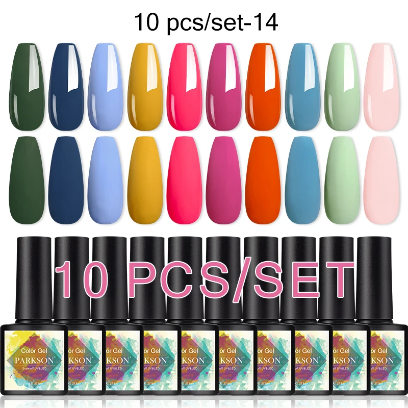 Parkson 10PCS Gel Nail Polish Set Glitter Semi Permanent Hybrid Varnish Soak Off UV LED Nail Art Gel Polish Manicure Nails