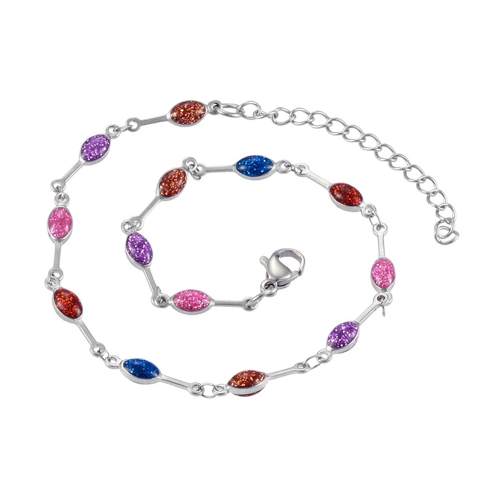 6mm Wide Hot Fashion Stainless Steel Fold Bracelet Multicolor Eyes Enamel Bead Jewelry Gift