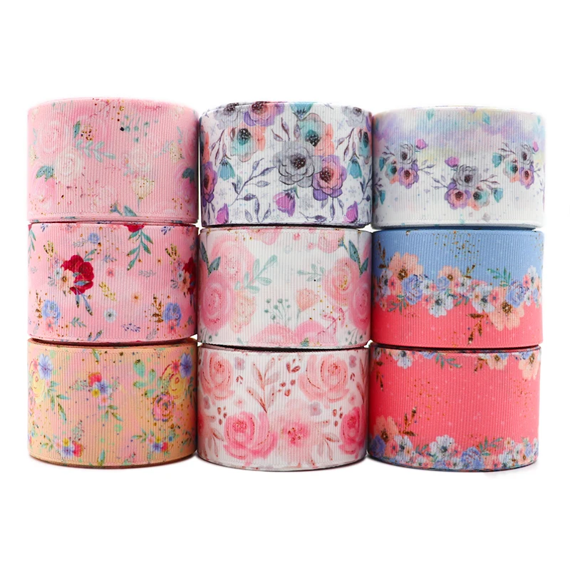 5 Yards 1.5'' 38MM Flowers Printed Grosgrain Ribbons For Hair Bows DIY Handmade Materials Y2020122301