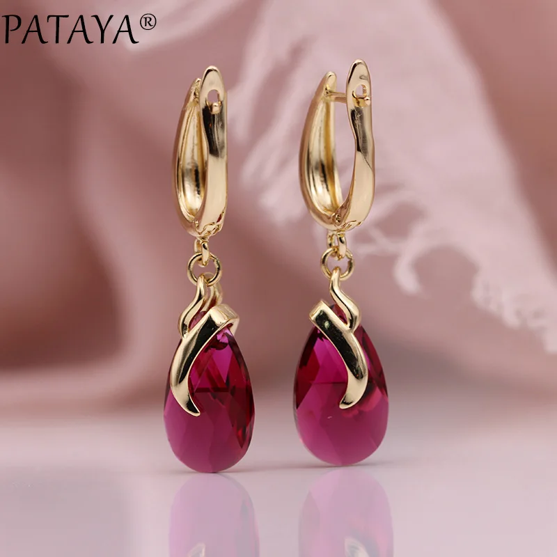 PATAYA New Austria Crystal Long Earrings 585 Rose Gold Color Drop Dangle Earrings Natural Zircon Women Gradient Fashion Jewelry