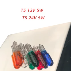 10pcs T5 12V 1.2W Bulb Wedge Dashboard Instrument Panel Brake Light Bulbs InteriorStyling Blue Green Red Orange Warm White