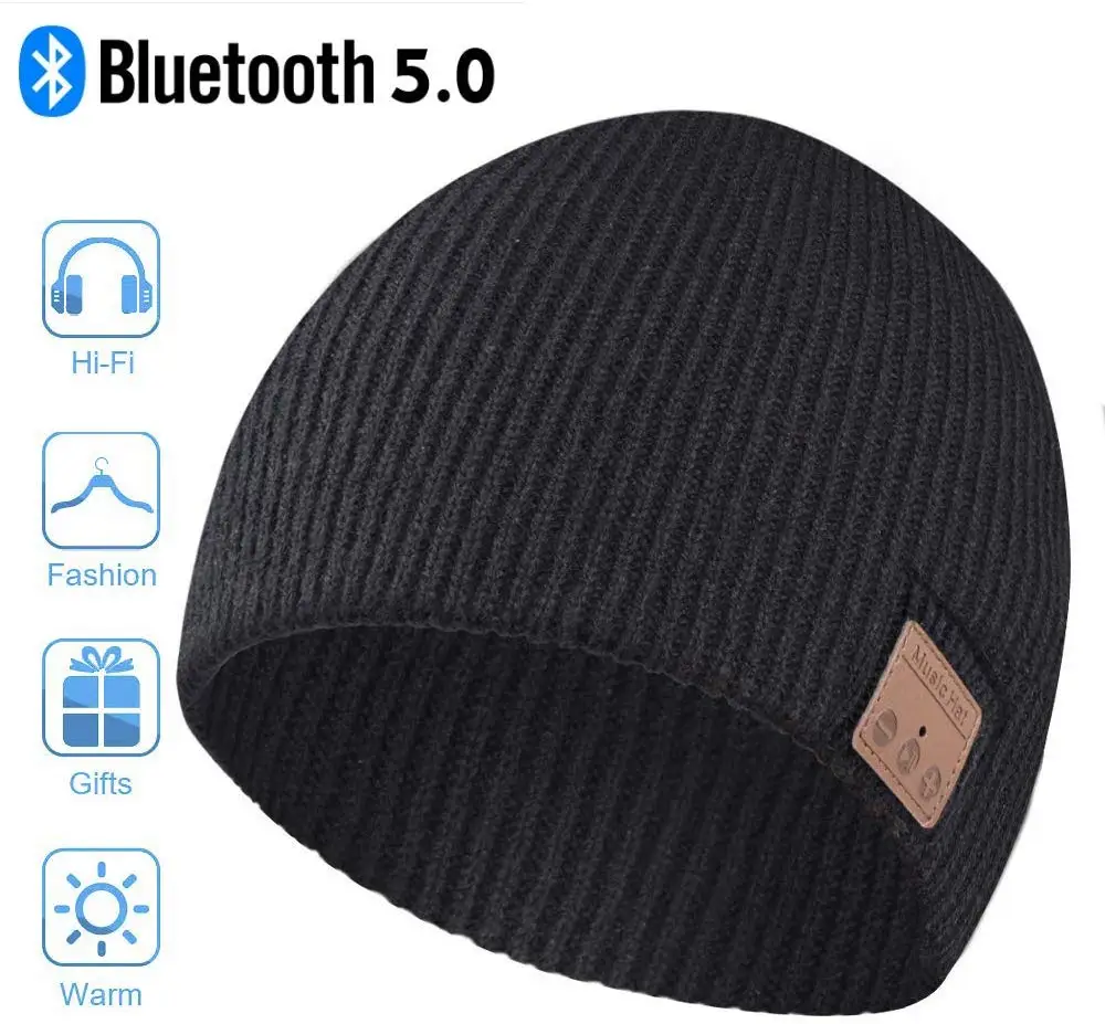 Bluetooth Hat, Bluetooth Beanie, Winter Knitted Beanie Cap with Wireless 5.0 Stereo Earphone Headphone for Running Riding