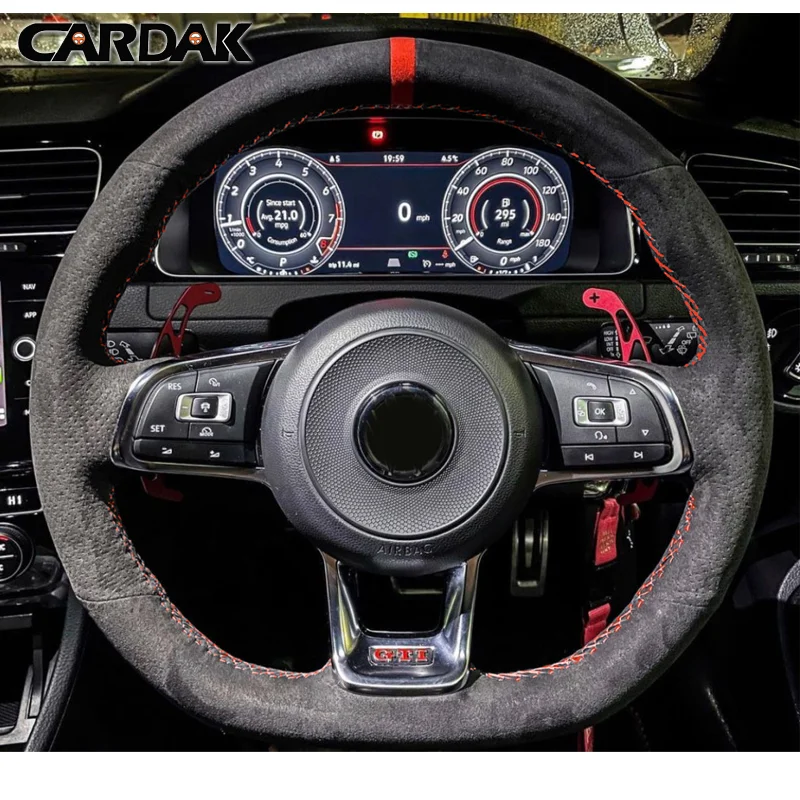 CARDAK Custom Suede Car Steering Wheel Cover for Volkswagen VW Golf 7 GTI Golf R MK7 VW Polo GTI Scirocco 2015 2016