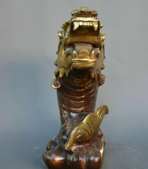 Chinese fengshui old bronze gild carve dragon fish monopolize first place statue