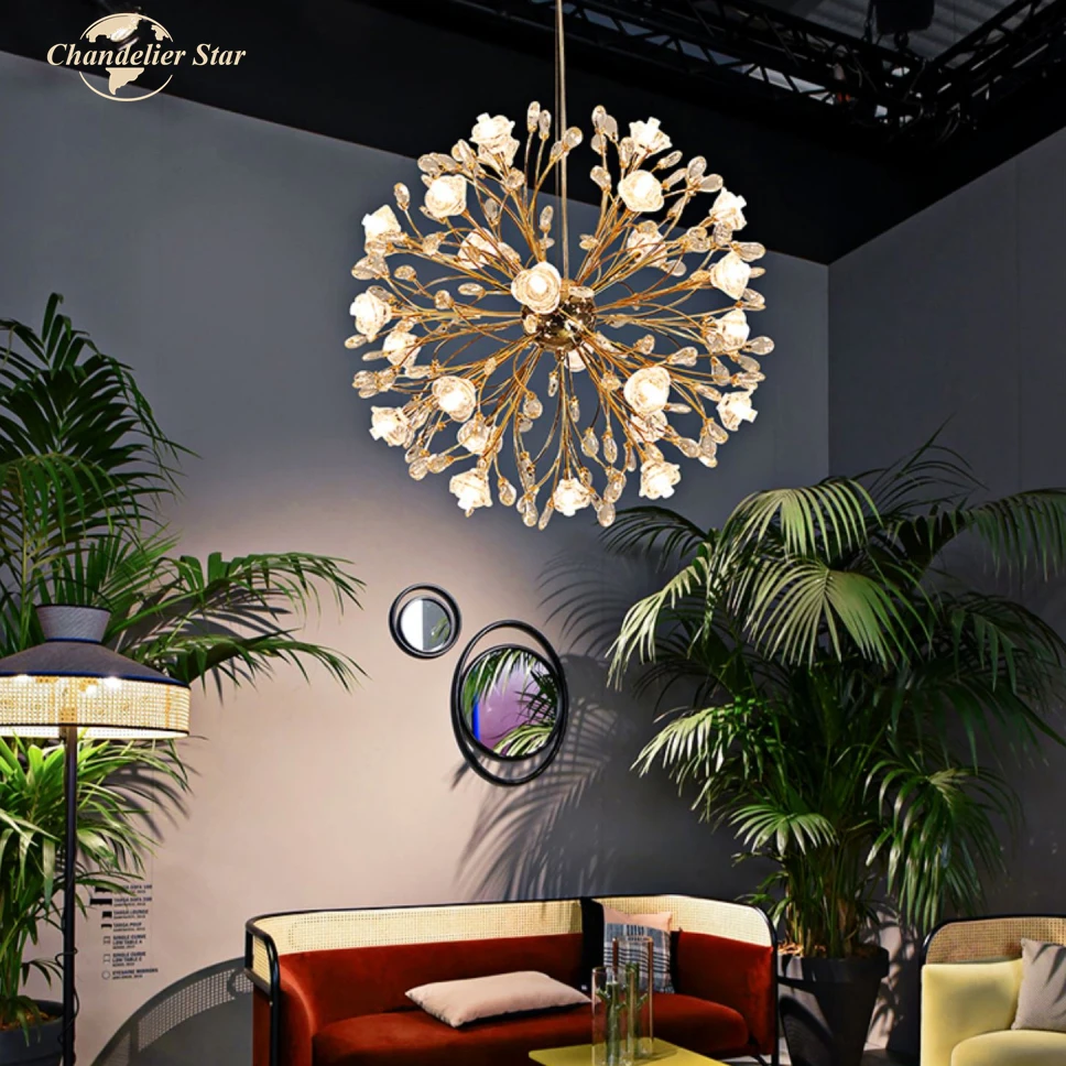 

Nordic Crystal Chandeliers Lighting Postmodern LED Dandelion Round Pendant Hanging Lamp Bedroom Living Room Lights Lustre